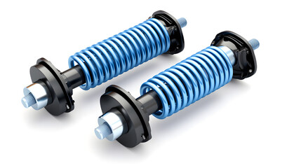 Pair of blue shock absorbers with springs. Suspension