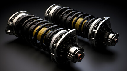 Pair of car shock absorbers with springs. Suspension - obrazy, fototapety, plakaty