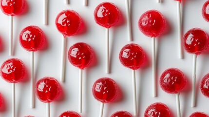 Valentine's Day postcard with red lollipops on white background - obrazy, fototapety, plakaty