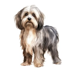 Naklejka na ściany i meble Lowchen dog breed watercolor illustration. Cute pet drawing isolated on white background.