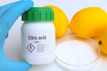 Citric acid in chemical container , chemical in the laboratory and industry