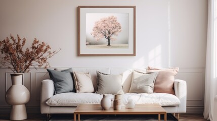 Frame Mockup with Art Print in Stylish Living Room