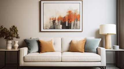 Frame Mockup with Art Print in Stylish Living Room