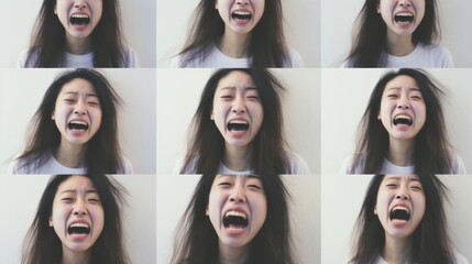 Korean Woman Expressing Emotions in Montage-Style Close-Up Composition