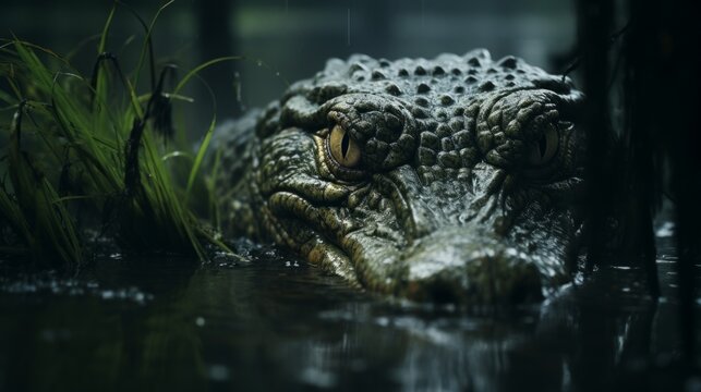 Submerged Crocodile in Murky Swamp