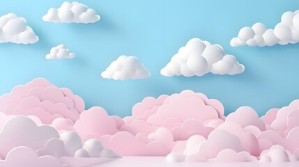 Paper fluffy clouds and in the sky. Modern 3d paper