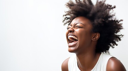 Joyful Black Woman Laughing - obrazy, fototapety, plakaty