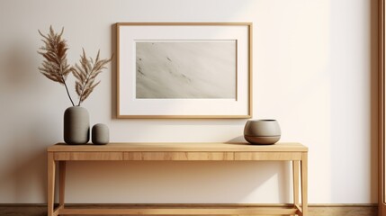 Frame Mockup on a Classic Wooden Console Table in a Modern Living Room