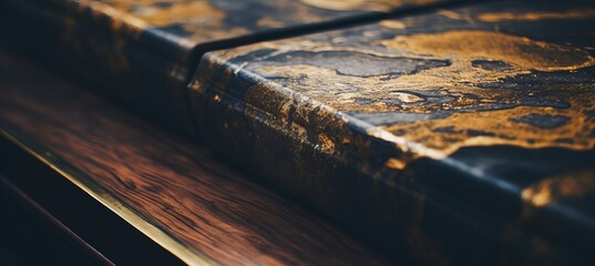 Close up view of intricate swirling patterns and aged textures on antique book s marbled endpapers