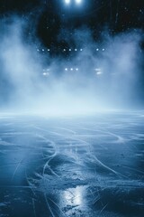 An image of a hockey rink covered in a thick layer of ice. This picture can be used to depict winter sports or icy conditions