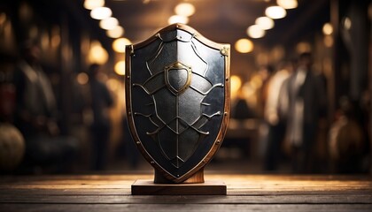 Shield fighting store decoration with soft focus light and bokeh background