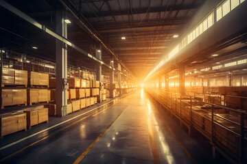 Fototapeta premium Efficient Logistics Hub: Modern Large Warehouse for Shipping and Transport