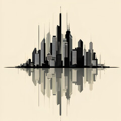 abstract representation of a city skyline using simple lines and negative space