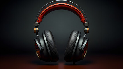 Fototapeta na wymiar Retro headphones of black leather isolated on white background