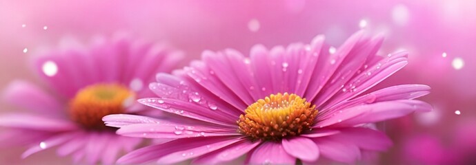 Obraz premium Close-Up Elegance of a Soft Focus Pink Daisy, Bathed in Glitter Glow Light, Amidst a Field of Wildflower Blossoms ,Detailed Spring Symphony