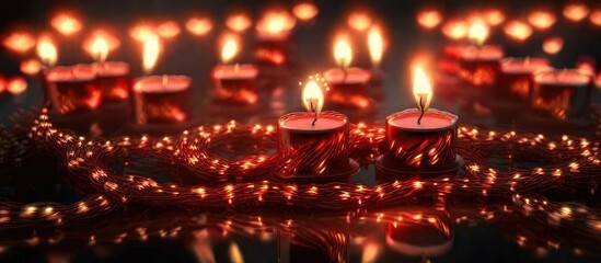 Fototapeta na wymiar Burning candles in the dark - Serene Candlelight Atmosphere