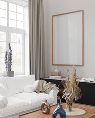 Mockup frame, poster empty in home design, farmhouse modern interior design element mockup, 3d...