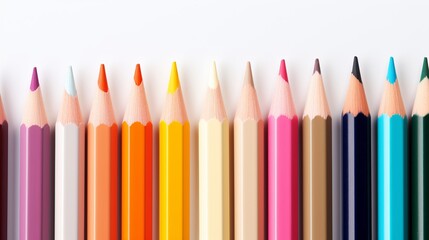 Assortment of colorful pencils with white exterior on clean white background