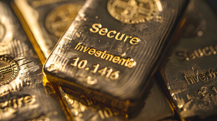 "Sichere Investitionen" Konzept mit Goldbarren und Bitcoin
