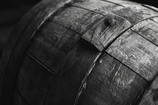 A detailed view of a wooden wine barrel. Perfect for wine enthusiasts and wineries