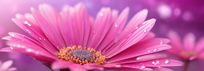 Obraz premium Close-Up Elegance of a Soft Focus Pink Daisy, Bathed in Glitter Glow Light, Amidst a Field of Wildflower Blossoms ,Detailed Spring Symphony
