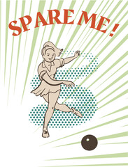 Bowling player girl with ball. Design for t-shirt, poster, card vintage
