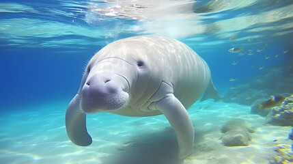 Sea Cow Dugong Red Sea Egypt. Slow Motion. Underwater