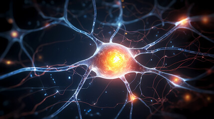 Obraz premium Nervous system, central nervous cells of the brain, neuroscience background