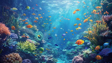 Fototapeta na wymiar A beautiful underwater landscape with fish and corals