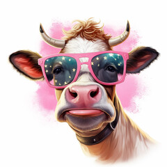 cartoon cow wear sunglass illustration
