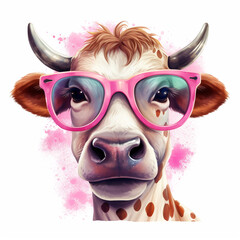cartoon cow wear sunglass illustration