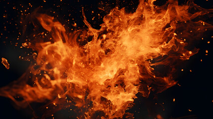Fototapeta na wymiar Slow motion of realistic fire blast on black background