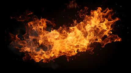 Fototapeta na wymiar Slow motion of realistic fire blast on black background