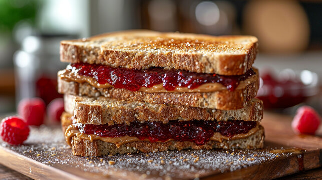 Sweet Homemade Gourmet Peanut Butter and Jelly Sandwich for Lunch