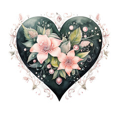 watercolor heart composed of small hearts on a transparent background in delicate shades