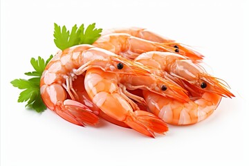 Fresh red boiled shrimps isolated on white, perfect for seafood lovers and culinary presentations