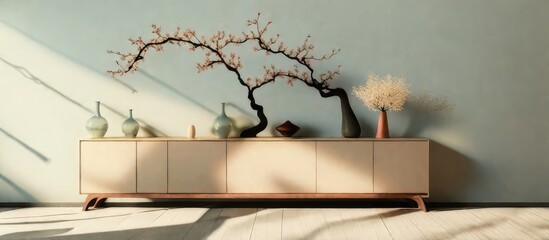 Vase with Japanese Cherry Blossoms on the Wall - Serene Floral Decor