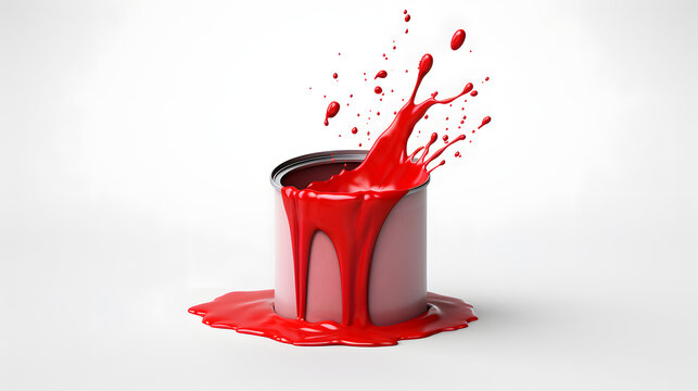 Splash of red paint in can isolated on white background