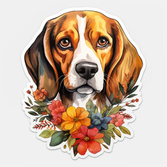 Cute little Golden Retriever with floral illustration