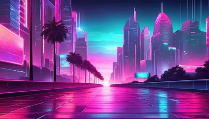 Foto op Canvas City road synthwave vaporwave retrowave cyber background © WrongWay