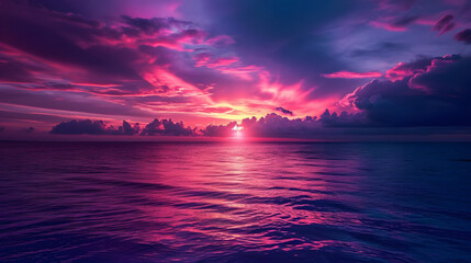Radiant Ocean Sunset with Deep Purple and Red Reflections