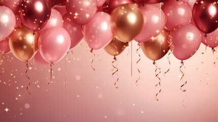 Birthday background with balloons and confetti for birthday card or invitation design