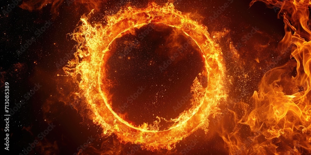 Poster a captivating image of a ring of fire against a dark black background. this versatile image can be u