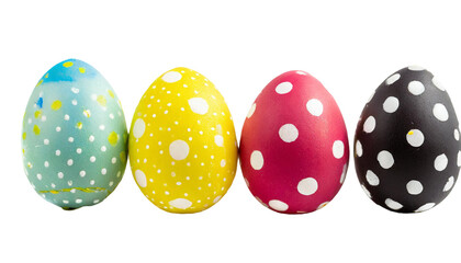 Colorful polka dot Easter eggs isolated on a transparent background.