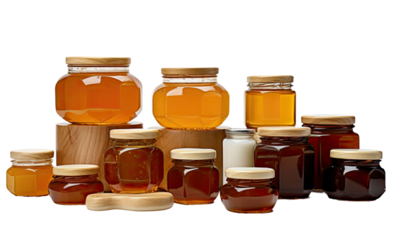 Crystal Clear Photo Exhibit of Bush Honey Collection on White or PNG Transparent Background.