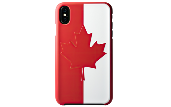 Artistic Display Presentation of Canadian Flag-themed Smartphone Case on White or PNG Transparent Background.