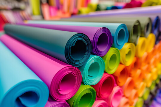 Colorful plastic. Multi-colored material, colorful texture close-up. Multi-colored sheets colored. Red, yellow and blue. The concept of creativity crafts. Diagonal. Macro. Selective focus. Daylight