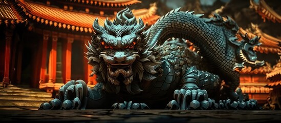 Obraz premium Dragon Statue in the Forbidden - Mythical Majesty