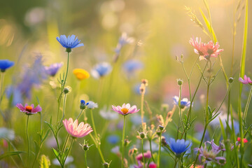 A symphony of delicate flowers blooming in a sunlit meadow