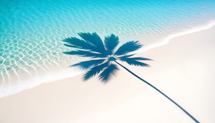 palm tree shadow on blue sea